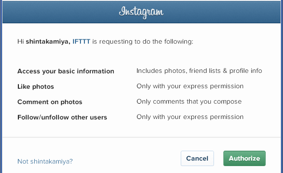 Instagram authorize